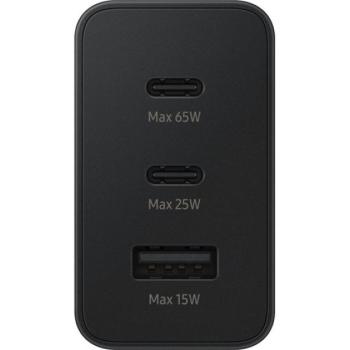 Samsung EP-T6530NBE Trio hálózati gyorstöltő USB-A+ 2xUSB-C, 65W, fekete kép