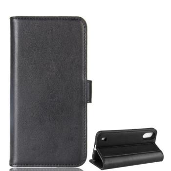 Samsung Galaxy A01 SM-A015F, Oldalra nyíló tok, valódi bőrtok, stand, sima felület, fekete kép