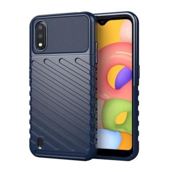 Samsung Galaxy A01 SM-A015F, Szilikon tok, közepesen ütésálló, domború csíkos minta, sötétkék kép