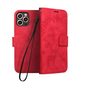 Samsung Galaxy A03s telefon tok, könyvtok, oldalra nyíló tok, mágnesesen záródó, piros Merry Christmas felirat, SM-A037, Forcell Mezzo kép