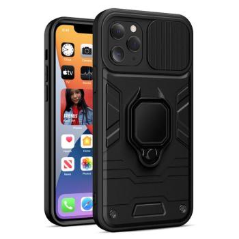 Samsung Galaxy A03s ütésálló hátlap tok, PC / TPU tok, kamera védővel, fekete, kitámaszható, SM-A037, Ring Lens kép