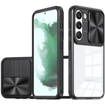 Samsung Galaxy A13 4G SM-A135F / A137F, Műanyag hátlap + szilikon keret, átlátszó akril hátlap, kamera védelem, Wooze Trendy, fekete kép