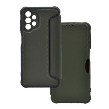 Samsung Galaxy A13 5G / A04s SM-A136U / A047F, Oldalra nyíló tok, légpárnás sarok, bőrhatású, karbon minta, Razor Book, zöld kép