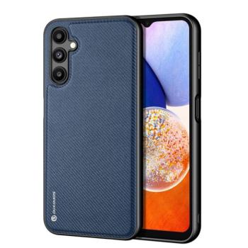 Samsung Galaxy A14 4G / A14 5G SM-A145F / A146B, Műanyag hátlap védőtok + szilikon keret, fényvisszaverő szövet hátlap, rács minta, Dux Ducis Fino, sötétkék kép