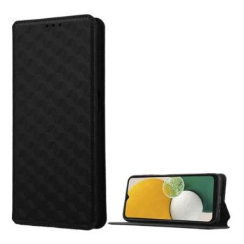 Samsung Galaxy A14 4G / A14 5G SM-A145F / A146B, Oldalra nyíló tok, bőrhatású, stand, Teljes 3D rombusz minta, prémium, fekete kép