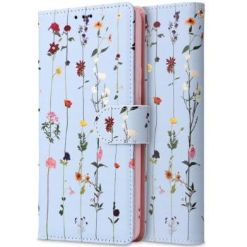 Samsung Galaxy A14 4G / A14 5G SM-A145F / A146B, Oldalra nyíló tok, stand, mágnes csattal, virágoskert minta, TP Wallett Garden, kék/színes kép