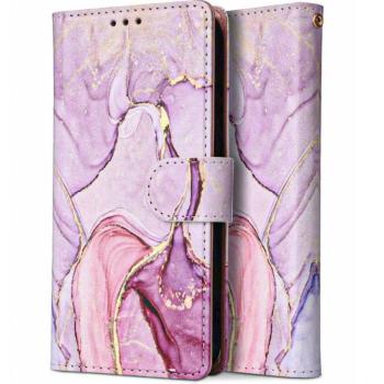 Samsung Galaxy A15 4G / A15 5G SM-A155F / A156B, Oldalra nyíló tok, stand, mágnes csattal, absztrakt márvány minta, TP Wallett Marble, lila/színes kép