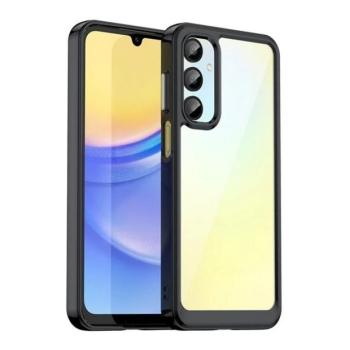 Samsung Galaxy A16 4G / A16 5G SM-A165F / A166B, Műanyag hátlap védőtok + szilikon keret, közepesen ütésálló, átlátszó hátlap, fekete kép
