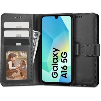 Samsung Galaxy A16 4G / A16 5G SM-A165F / A166B, Oldalra nyíló tok, stand, mágnes csattal, TP Wallett, fekete kép