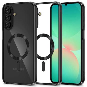 Samsung Galaxy A17 4G / A17 5G SM-A175F / A176B, Műanyag hátlap védőtok + szilikon keret, közepesen ütésálló, Magsafe töltővel kompatibilis, fényes keret, Magflex Magsafe, átlátszó/fekete kép