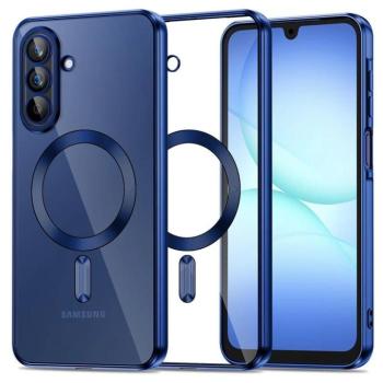 Samsung Galaxy A17 4G / A17 5G SM-A175F / A176B, Műanyag hátlap védőtok + szilikon keret, közepesen ütésálló, Magsafe töltővel kompatibilis, fényes keret, Magflex Magsafe, átlátszó/sötétkék kép