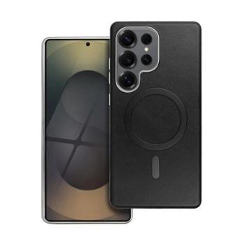 Samsung Galaxy A17 4G / A17 5G SM-A175F / A176B, Szilikon tok, ECO bőrhatású hátlap, fém hátsó kamera keret, Magsafe töltővel kompatibilis, fekete kép