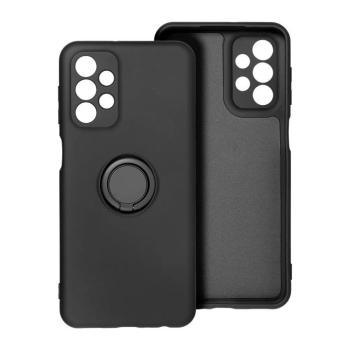 Samsung Galaxy A23 4G/5G gyűrűs hátlap tok, szilikon tok, velúr belső, fekete, SM-A235, SM-A236, Forcell Silicone Ring kép