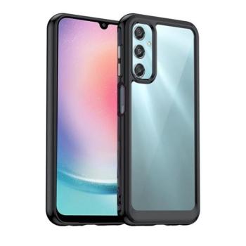 Samsung Galaxy A25 5G SM-A256B, Műanyag hátlap védőtok + szilikon keret, közepesen ütésálló, átlátszó hátlap, fekete kép