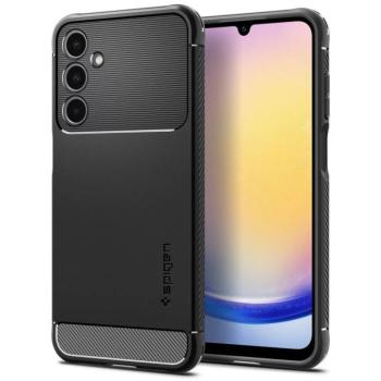 Samsung Galaxy A25 5G SM-A256B, Szilikon tok, Spigen Rugged Armor, karbon minta, fekete kép