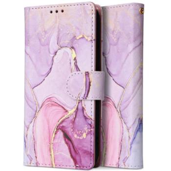 Samsung Galaxy A34 5G SM-A346B, Oldalra nyíló tok, stand, mágnes csattal, absztrakt márvány minta, TP Wallett Marble, lila/színes kép