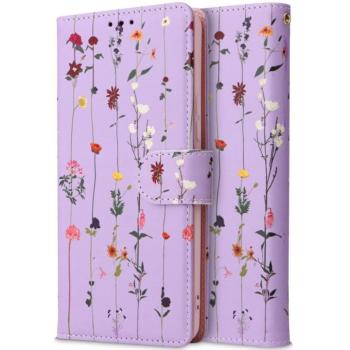 Samsung Galaxy A34 5G SM-A346B, Oldalra nyíló tok, stand, mágnes csattal, virágoskert minta, TP Wallett Garden, lila/színes kép