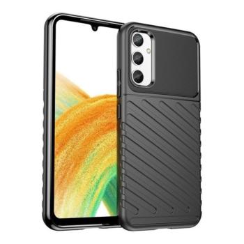 Samsung Galaxy A34 5G SM-A346B, Szilikon tok, közepesen ütésálló, domború csíkos minta, fekete kép