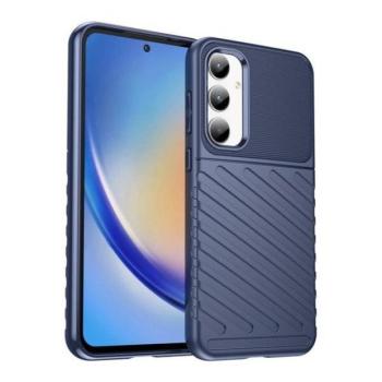 Samsung Galaxy A35 5G SM-A356B, Szilikon tok, közepesen ütésálló, domború csíkos minta, sötétkék kép