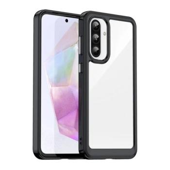 Samsung Galaxy A36 5G SM-A366B, Műanyag hátlap védőtok + szilikon keret, közepesen ütésálló, átlátszó hátlap, fekete kép