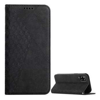 Samsung Galaxy A42 5G / M42 5G SM-A426B / M426B, Oldalra nyíló tok, bőrhatású, stand, 3D rombusz minta, fekete kép