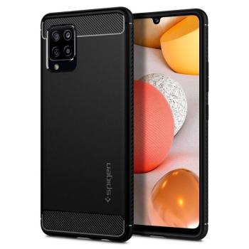 Samsung Galaxy A42 5G / M42 5G SM-A426B / M426B, Szilikon tok, Spigen Rugged Armor, karbon minta, fekete kép