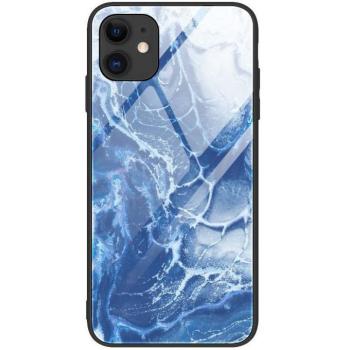 Samsung Galaxy A42 5G / M42 5G SM-A426B / M426B, Szilikon védőkeret, edzett üveg hátlap, márvány minta, Wooze FutureCover, kék kép