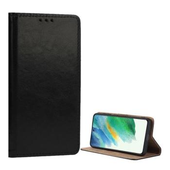 Samsung Galaxy A52 / A52 5G / A52s 5G SM-A525F / A526B / A528B, Oldalra nyíló tok, valódi bőrtok, stand, sima felület, fekete kép