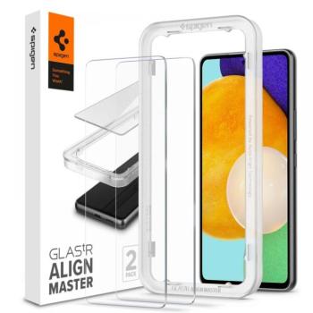 Samsung Galaxy A53 5G SM-A536U, Kijelzővédő fólia, ütésálló fólia (az íves részre is!), Tempered Glass (edzett üveg), Full Cover, Spigen Glastr Alignmaster, Clear - 2 db /csomag kép