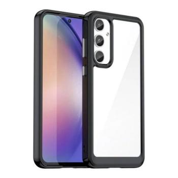 Samsung Galaxy A55 5G SM-A556B, Műanyag hátlap védőtok + szilikon keret, közepesen ütésálló, átlátszó hátlap, fekete kép