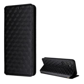 Samsung Galaxy A55 5G SM-A556B, Oldalra nyíló tok, bőrhatású, stand, Teljes 3D rombusz minta, prémium, fekete kép