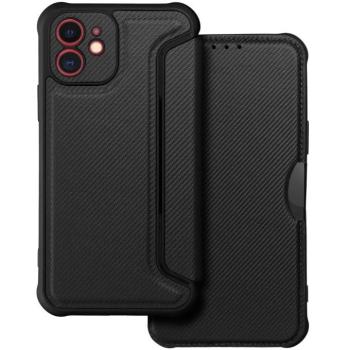 Samsung Galaxy A55 5G SM-A556B, Oldalra nyíló tok, légpárnás sarok, bőrhatású, karbon minta, Razor Book, fekete kép