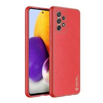Samsung Galaxy A72 / A72 5G SM-A725F / A726B, Műanyag hátlap védőtok + szilikon fémhatású keret, közepesen ütésálló, bőrhatású hátlap, Dux Ducis Yolo, piros kép