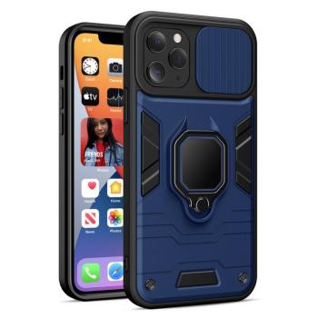 Samsung Galaxy A73 ütésálló hátlap tok, PC / TPU tok, kamera védővel, kék-fekete, kitámaszható, SM-A736, Ring Lens kép