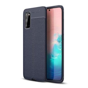 Samsung Galaxy A90 5G SM-A908B, Szilikon tok, bőrhatású, varrásminta, sötétkék kép