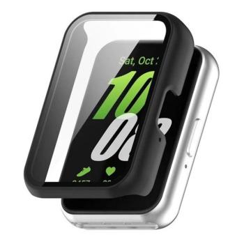 Samsung Galaxy Fit3 SM-R390, Műanyag védőkeret, kijelzővédő üveggel, közepesen ütésálló, szíj nélkül, fekete kép