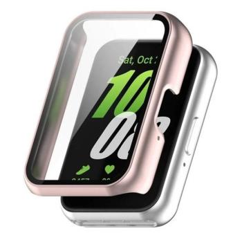 Samsung Galaxy Fit3 SM-R390, Műanyag védőkeret, kijelzővédő üveggel, közepesen ütésálló, szíj nélkül, rózsaszín kép