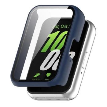 Samsung Galaxy Fit3 SM-R390, Műanyag védőkeret, kijelzővédő üveggel, közepesen ütésálló, szíj nélkül, sötétkék kép