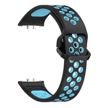 Samsung Galaxy Fit3 SM-R390, szilikon pótszíj, lyukacsos, légáteresztő, fekete/világoskék kép