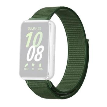 Samsung Galaxy Fit3 SM-R390, textíl pótszíj, nylon, tépőzáras, állítható, légáteresztő, sötétzöld kép