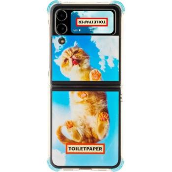 Samsung Galaxy Flip4 Toiletpaper macska mintás gyári tok, kék (GP-FPF721HICLY) kép