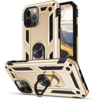 Samsung Galaxy M13 4G SM-M135F, Műanyag hátlap védőtok, közepesen ütésálló, szilikon belső, telefontartó gyűrű, Defender, arany kép