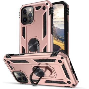 Samsung Galaxy M13 4G SM-M135F, Műanyag hátlap védőtok, közepesen ütésálló, szilikon belső, telefontartó gyűrű, Defender, vörösarany kép