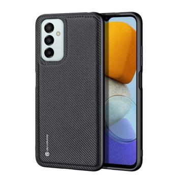 Samsung Galaxy M23 5G SM-M236B, Műanyag hátlap védőtok + szilikon keret, fényvisszaverő szövet hátlap, rács minta, Dux Ducis Fino, fekete kép