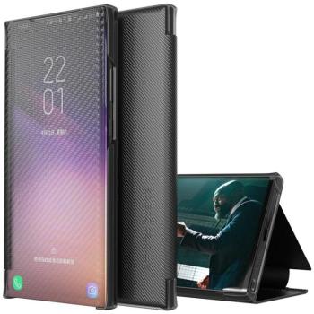 Samsung Galaxy M31 SM-M315F, Oldalra nyíló tok, stand, hívás mutatóval, kevlár minta, Wooze Smart View Cover Carbon, fekete kép