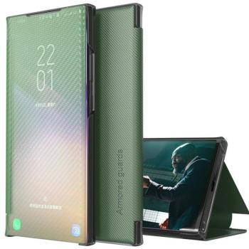 Samsung Galaxy M31 SM-M315F, Oldalra nyíló tok, stand, hívás mutatóval, kevlár minta, Wooze Smart View Cover Carbon, zöld kép