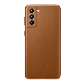 Samsung Galaxy S21 Plus 5G SM-G996, Műanyag hátlap védőtok, bőr hátlap, barna, gyári kép