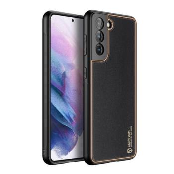 Samsung Galaxy S21 Plus 5G SM-G996, Műanyag hátlap védőtok + szilikon fémhatású keret, közepesen ütésálló, bőrhatású hátlap, Dux Ducis Yolo, fekete kép