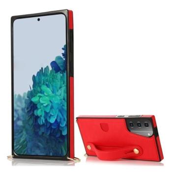 Samsung Galaxy S21 Plus 5G SM-G996, Szilikon tok, közepesen ütésálló, stand, bőrhatású hátlap, vállpánttal, kézpánttal, piros kép