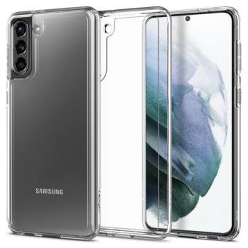 Samsung Galaxy S21 Plus 5G SM-G996, Szilikon tok + műanyag keret, közepesen ütésálló, Spigen Crystal Hybrid, átlátszó kép